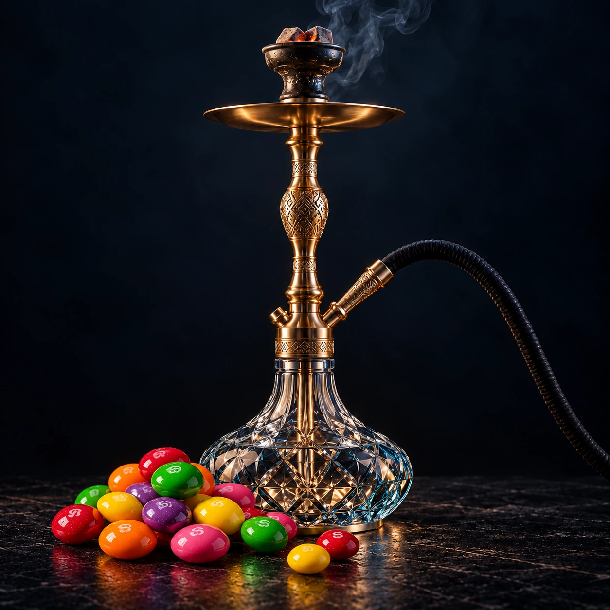 Illustrative shisha with flavour ingredients for Skittles