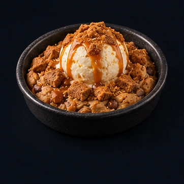 Illustrative warm Lotus cookie dough with gelato